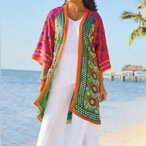 Soft Surroundings Icon Famke Topper Embroidered Kimono